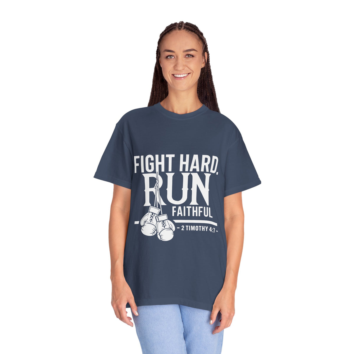 Fight Hard Run Faithful T-Shirt — Christian Boxing Inspirational Tee (2 Timothy 4:7)