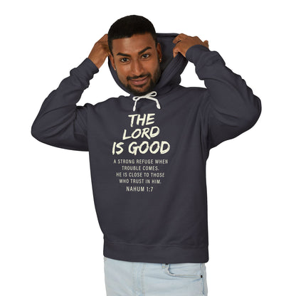 The Lord is Good "Nahum 1:7" beige 100%cotton Hoodie