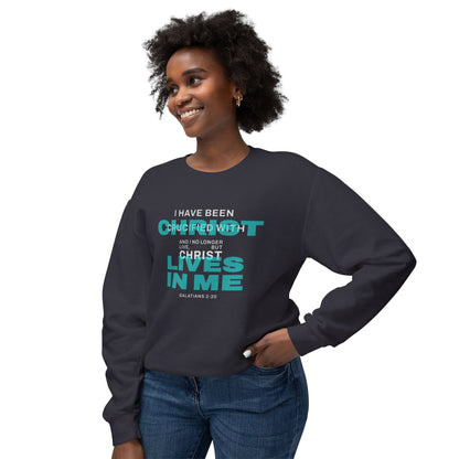 I have been Crucified with Christ "Galatians 2:20" Teal 100% Cotton Sweatshirt