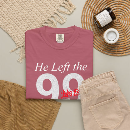 He Left the 99 Luke 15:4-7 T-Shirt — Christian Faith Parable Tee 100% Cotton
