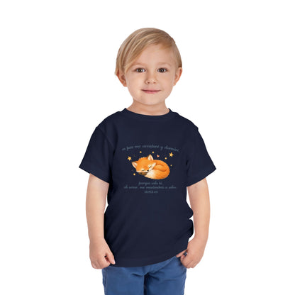 Toddler Tee - Sleeping Fox Illustration with 'En Paz Me Acostare' Spanish Design