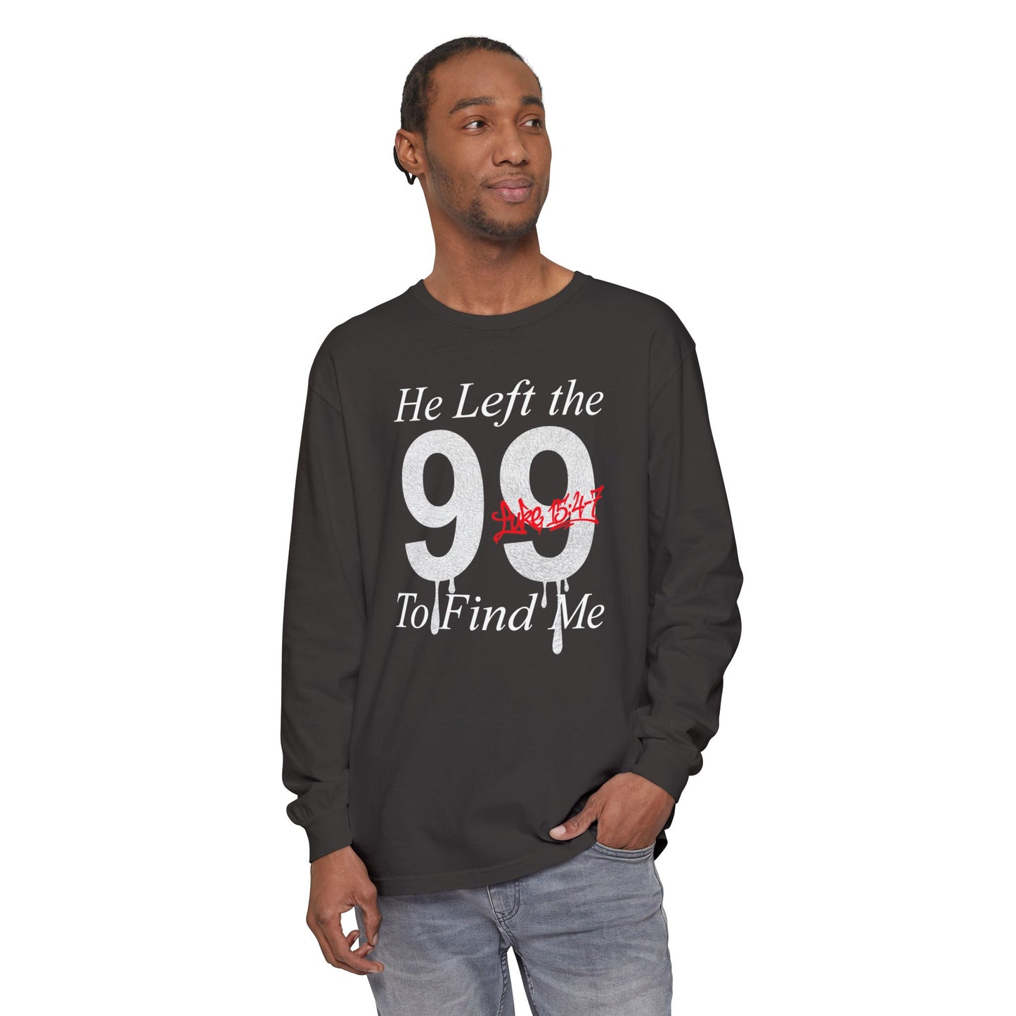 He Left the 99 Long Sleeve — Luke 15:4-7 Christian Crewneck