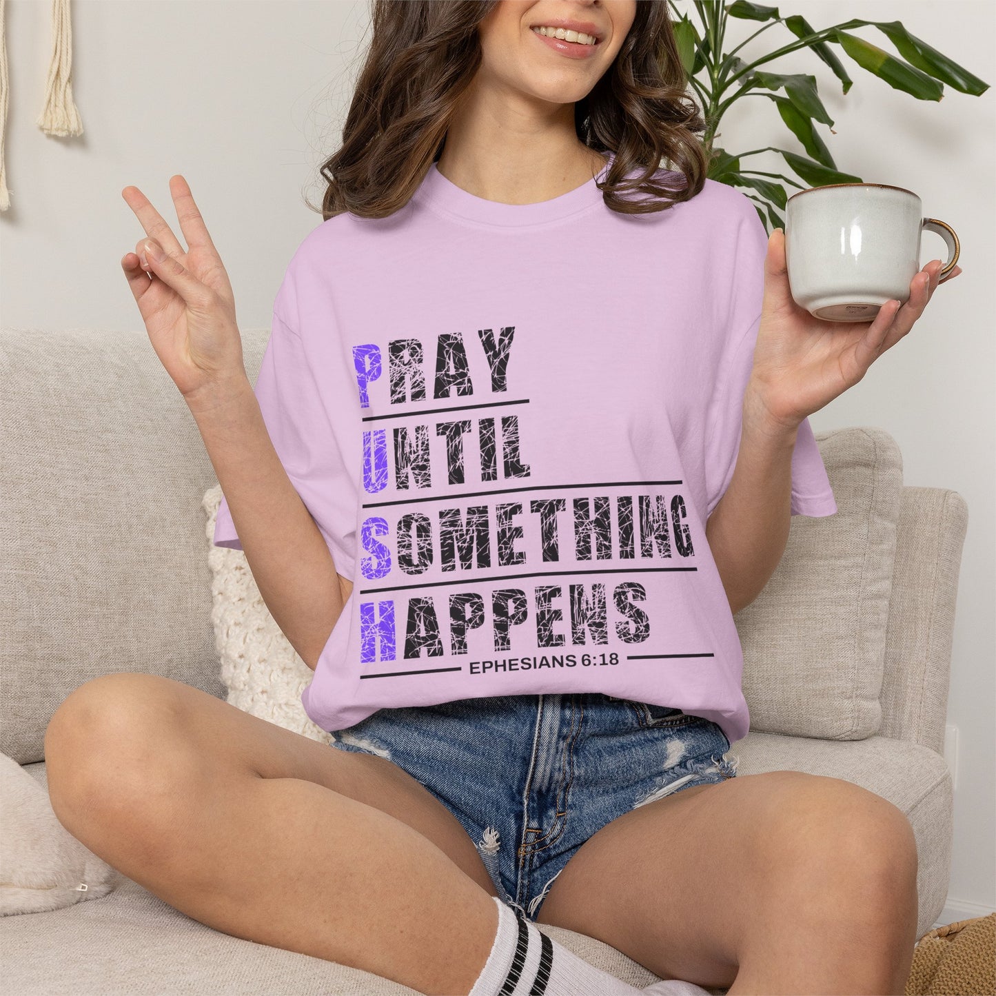 PUSH Ephesians 6:18 100% Cotton Faith & Prayer Graphic Tee