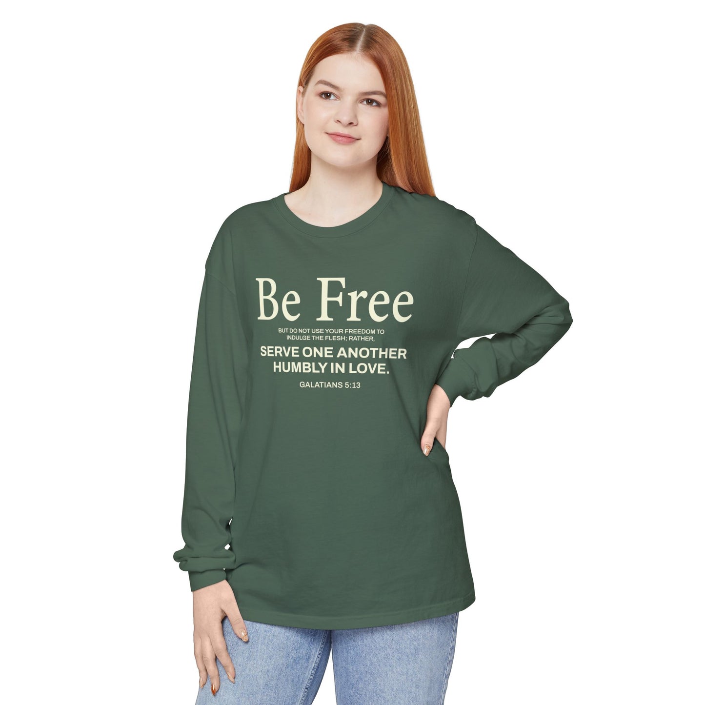 Be Free "Galatians 5:13" BEIGE 100% Cotton Long Sleeve