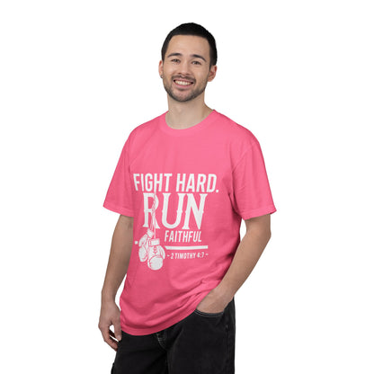 Fight Hard Run Faithful T-Shirt — Christian Boxing Inspirational Tee (2 Timothy 4:7)