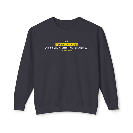 He Never Changes Cotton T-shirt — Faith-Based Christian Sweatshirt