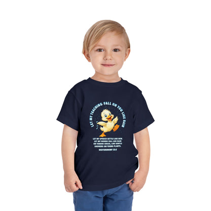Toddler Tee — Cute Duck Graphic with "Let my teaching fall like rain"