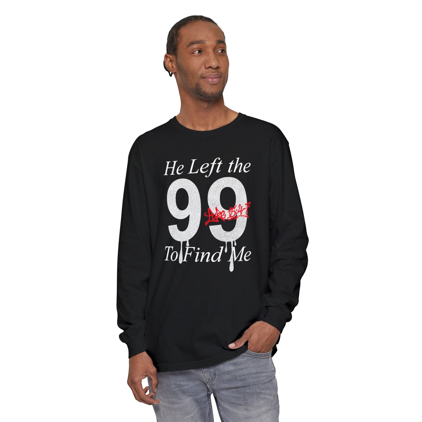 He Left the 99 Long Sleeve — Luke 15:4-7 Christian Crewneck
