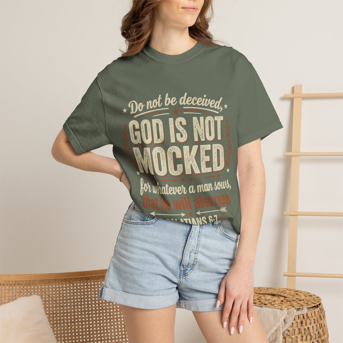 Christian T-Shirt — "God Is Not Mocked" Galatians 6:7 Inspirational Tee