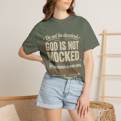 Christian T-Shirt — "God Is Not Mocked" Galatians 6:7 Inspirational Tee