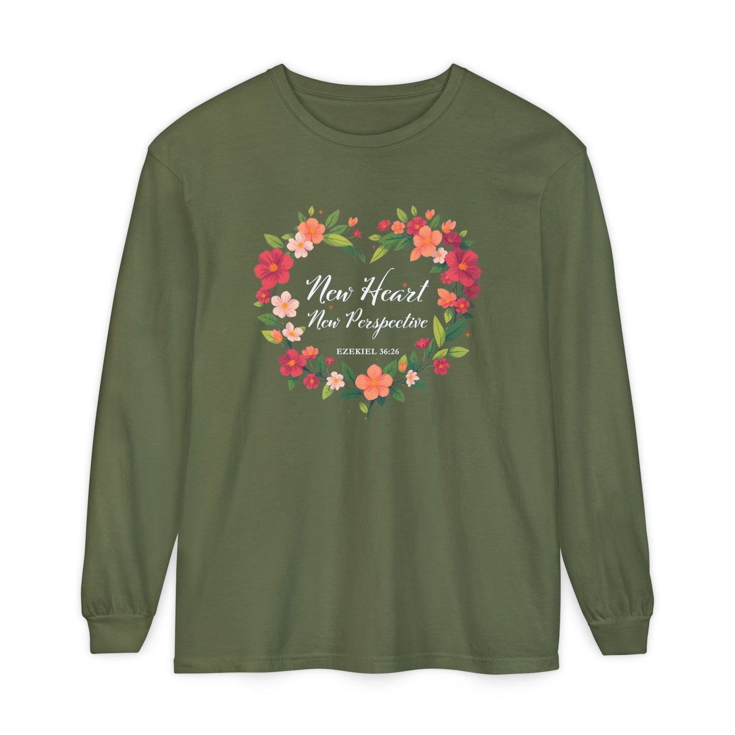New Heart and New Perspective "Ezekiel 36:26" Long Sleeve T-Shirt 100% Cotton
