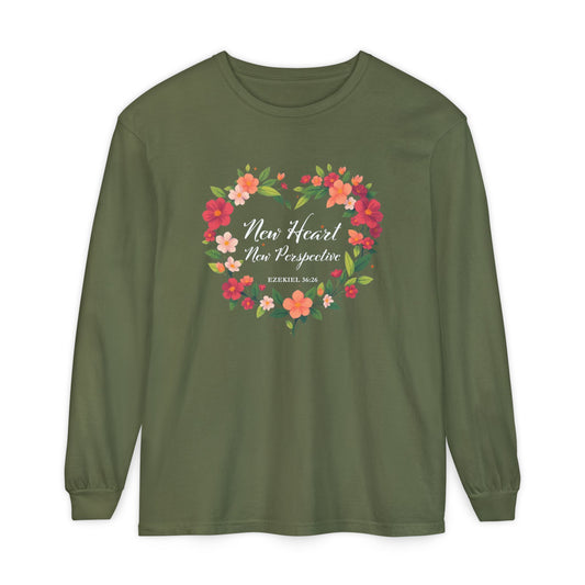 New Heart and New Perspective "Ezekiel 36:26" Long Sleeve T-Shirt 100% Cotton