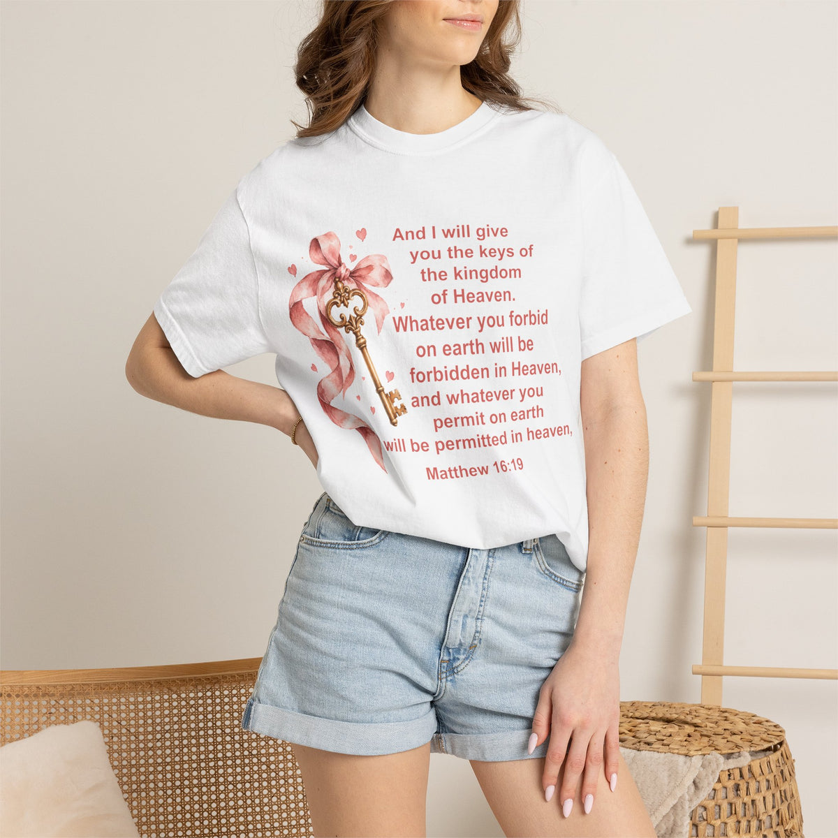 Christian Scripture Keys of the Kingdom T-shirt — Matthew 16:19 Floral Design