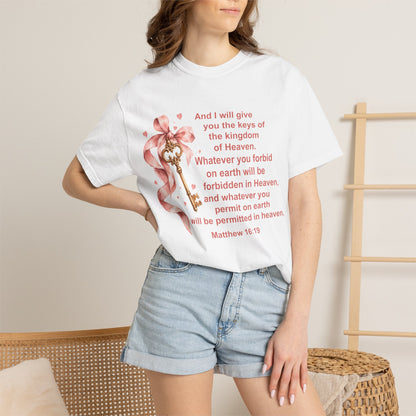 Christian Scripture Keys of the Kingdom T-shirt — Matthew 16:19 Floral Design