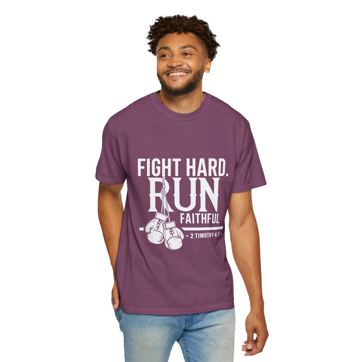 Fight Hard Run Faithful T-Shirt — Christian Boxing Inspirational Tee (2 Timothy 4:7)