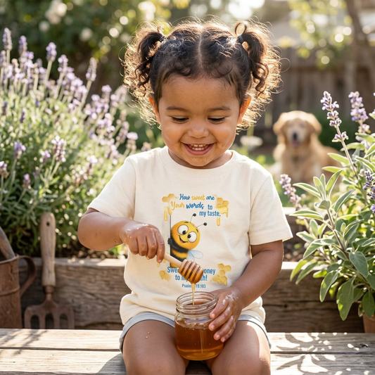 Toddler Bee T-Shirt — "Sweeter than Honey to My Mouth" Bible Verse Tee