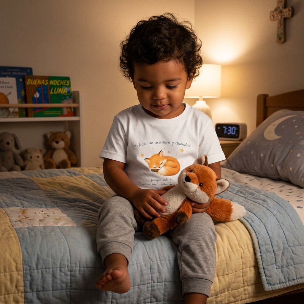 Toddler Tee - Sleeping Fox Illustration with 'En Paz Me Acostare' Spanish Design
