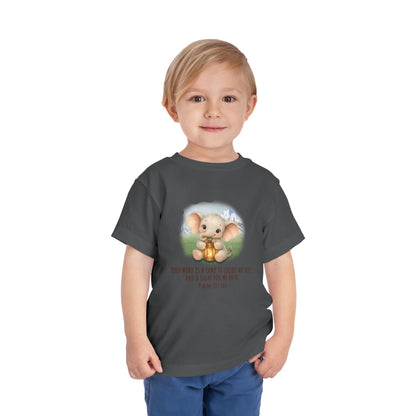 Toddler Tee - Cute Elephant with Lantern & Psalm 119:105 Inspirational Kids T-Shirt