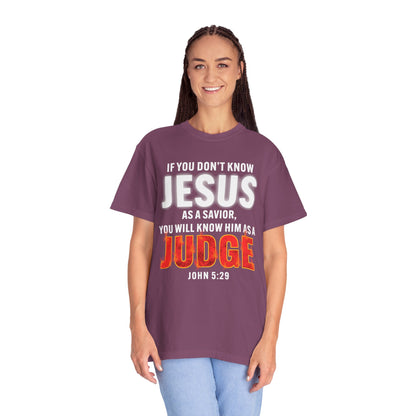 Know Jesus as Savior Cotton T-shirt — Faith-Based Christian Tee