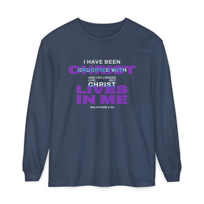 I have been Crucified with Christ "Galatians 2:20" Purple 100% Long Sleeve