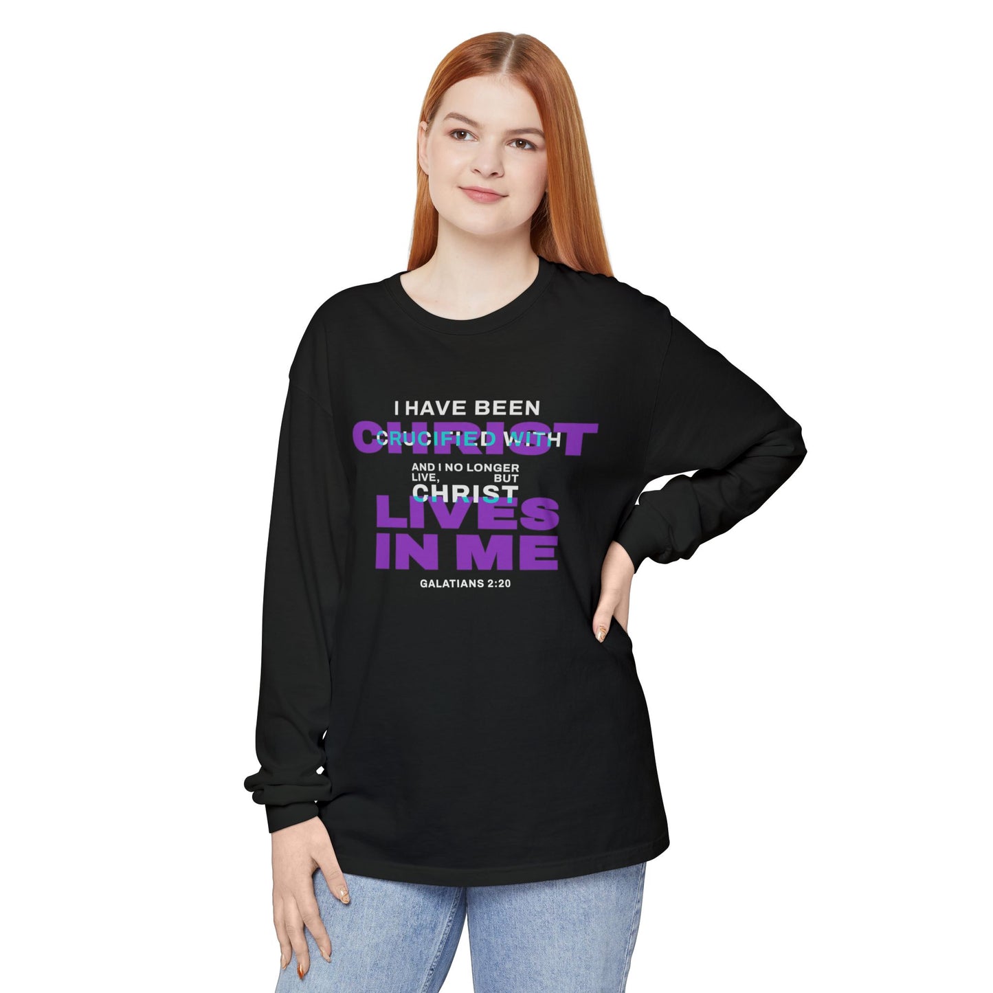 I have been Crucified with Christ "Galatians 2:20" Purple 100% Long Sleeve