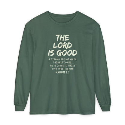 The Lord Is Good "NAHUM 1:7" BEIGE 100% cotton long sleeve