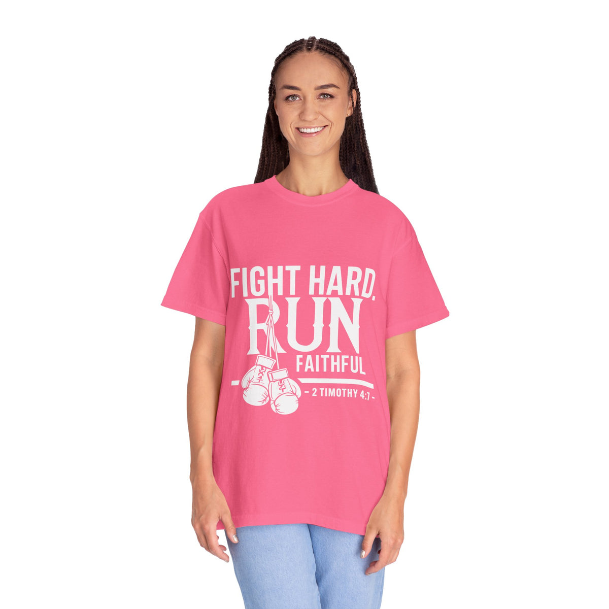 Fight Hard Run Faithful T-Shirt — Christian Boxing Inspirational Tee (2 Timothy 4:7)