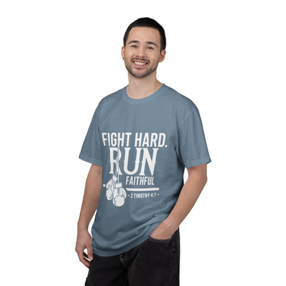 Fight Hard Run Faithful T-Shirt — Christian Boxing Inspirational Tee (2 Timothy 4:7)