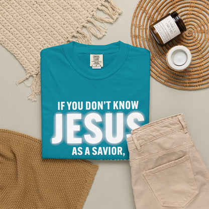 Know Jesus as Savior Cotton T-shirt — Faith-Based Christian Tee