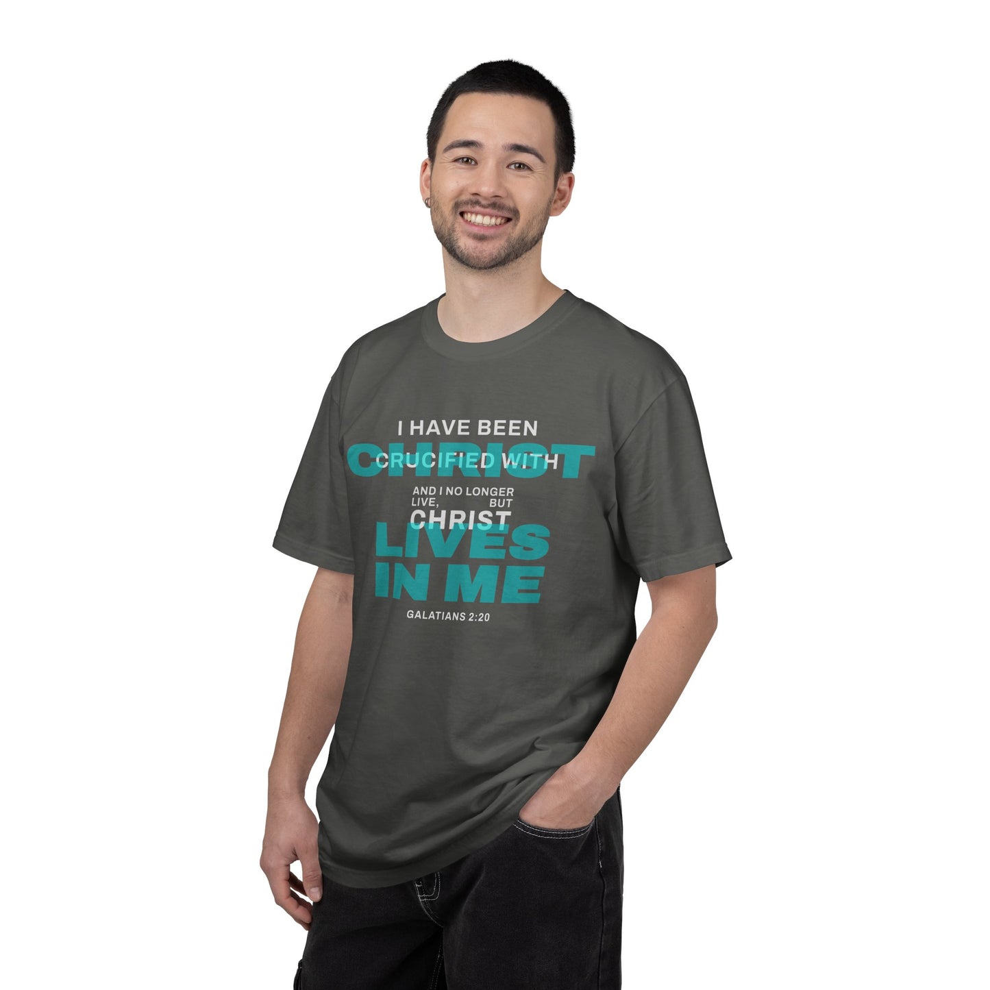 I have been Crucified with Christ "Galatians 2:20" TEAL 100% Cotton T-Shirt