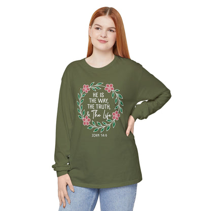He is The Way The Truth & The Life Flowers  "John 14:6" 100% cotton Long Sleeve