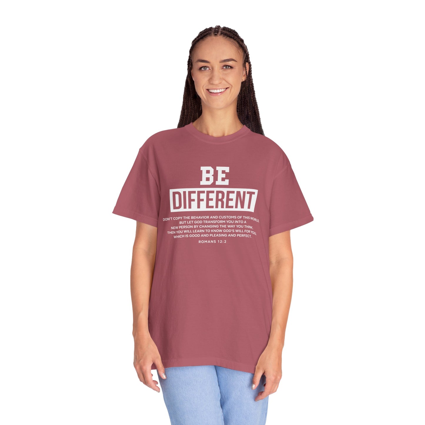 Be Different Romans 12:2 T-Shirt — Christian Faith Graphic T-shirt
