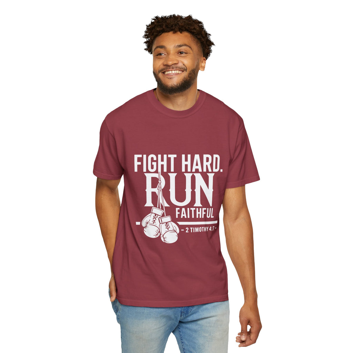 Fight Hard Run Faithful T-Shirt — Christian Boxing Inspirational Tee (2 Timothy 4:7)