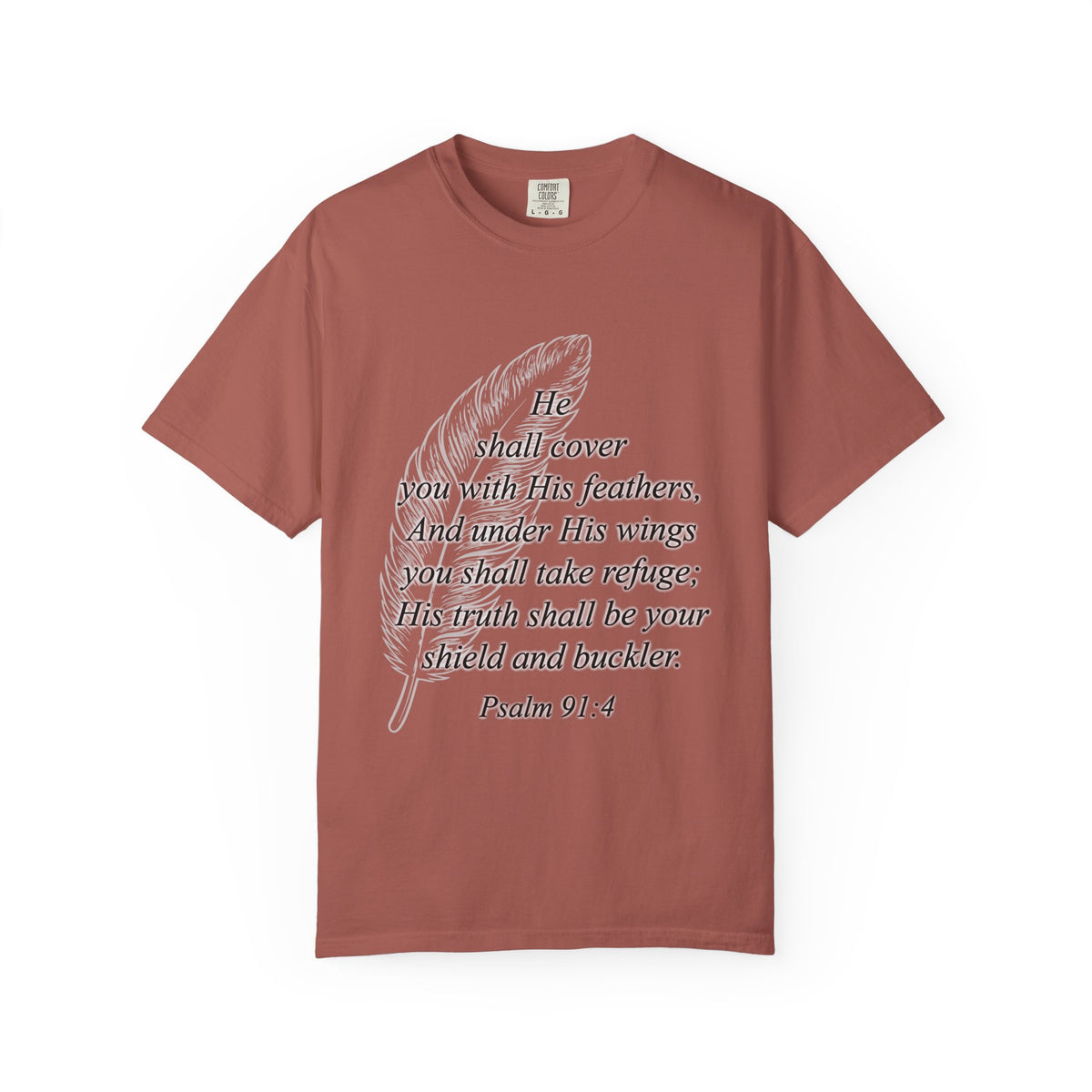 Psalm 91 Feather T-Shirt — 'He Shall Cover You' Christian Faith Tee