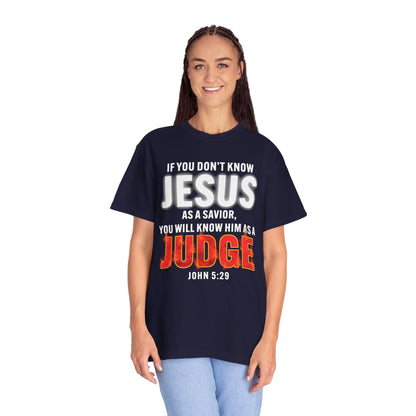 Know Jesus as Savior Cotton T-shirt — Faith-Based Christian Tee