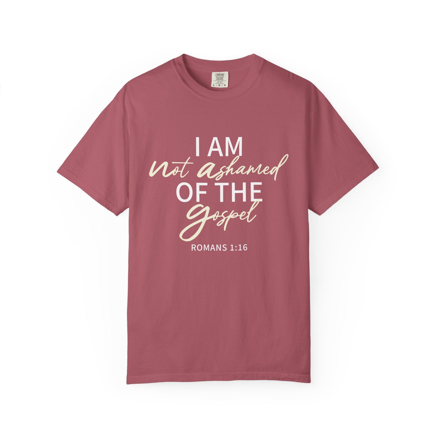 Romans 1:16 T-Shirt — Beige 100% Cotton