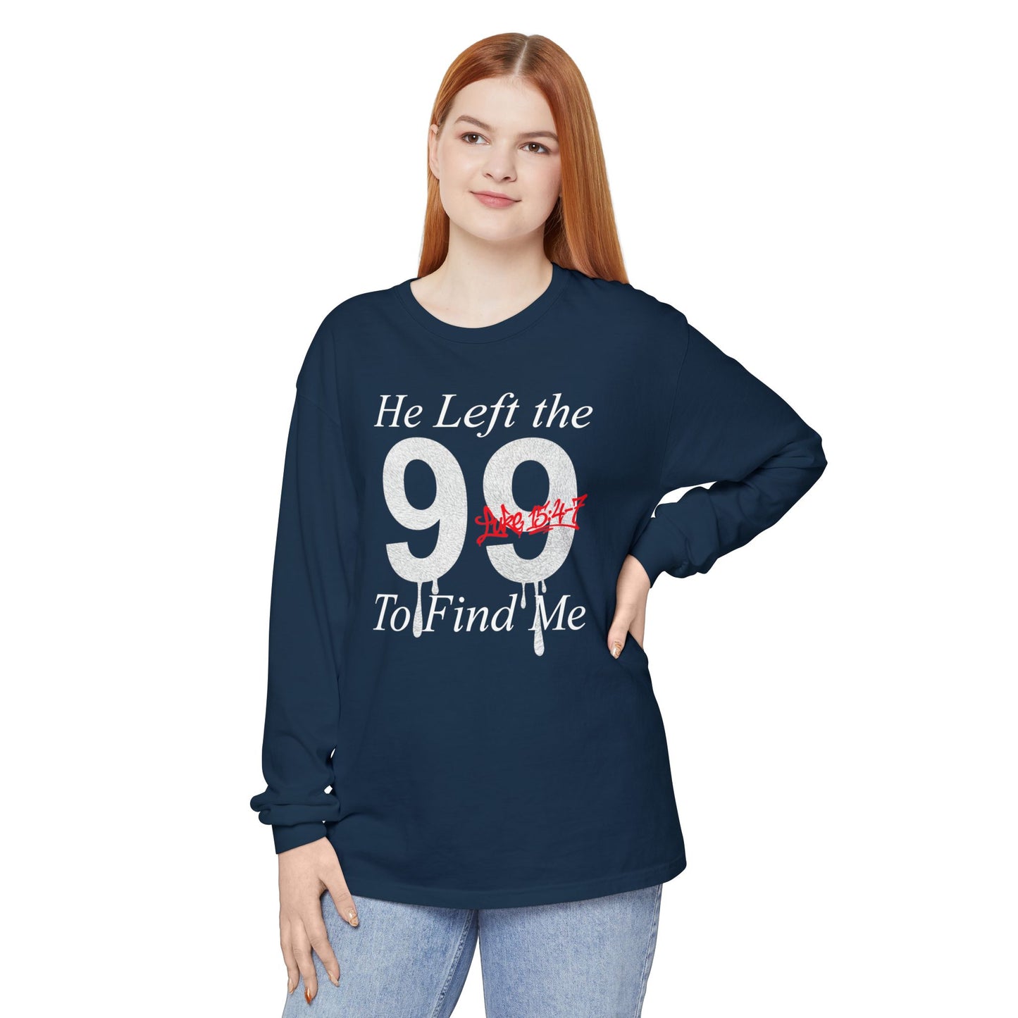 He Left the 99 Long Sleeve — Luke 15:4-7 Christian Crewneck