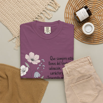 Christian Floral Verse T-Shirt — Spanish Filipenses 1:11 Scripture Tee