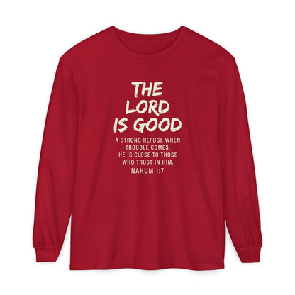 The Lord Is Good "NAHUM 1:7" BEIGE 100% cotton long sleeve