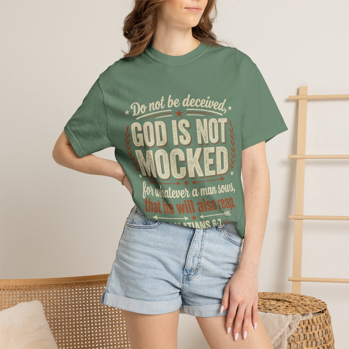 Christian T-Shirt — "God Is Not Mocked" Galatians 6:7 Inspirational Tee