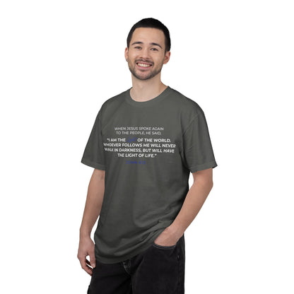 I AM The Light Of The World "John 8:12" Blue 100% Cotton T-Shirt