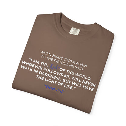 I AM The Light Of The World "John 8:12" Blue 100% Cotton T-Shirt