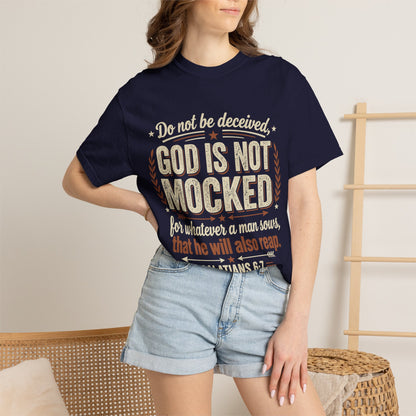 Christian T-Shirt — "God Is Not Mocked" Galatians 6:7 Inspirational Tee