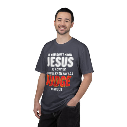 Know Jesus as Savior Cotton T-shirt — Faith-Based Christian Tee