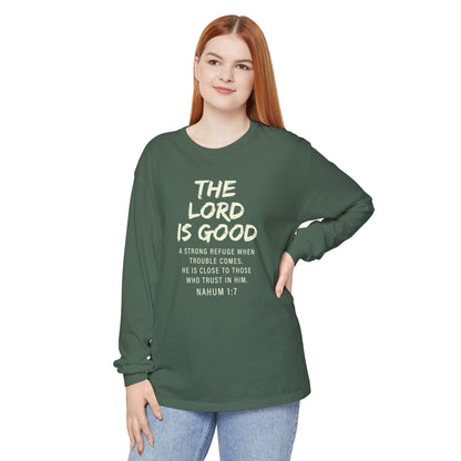 The Lord Is Good "NAHUM 1:7" BEIGE 100% cotton long sleeve