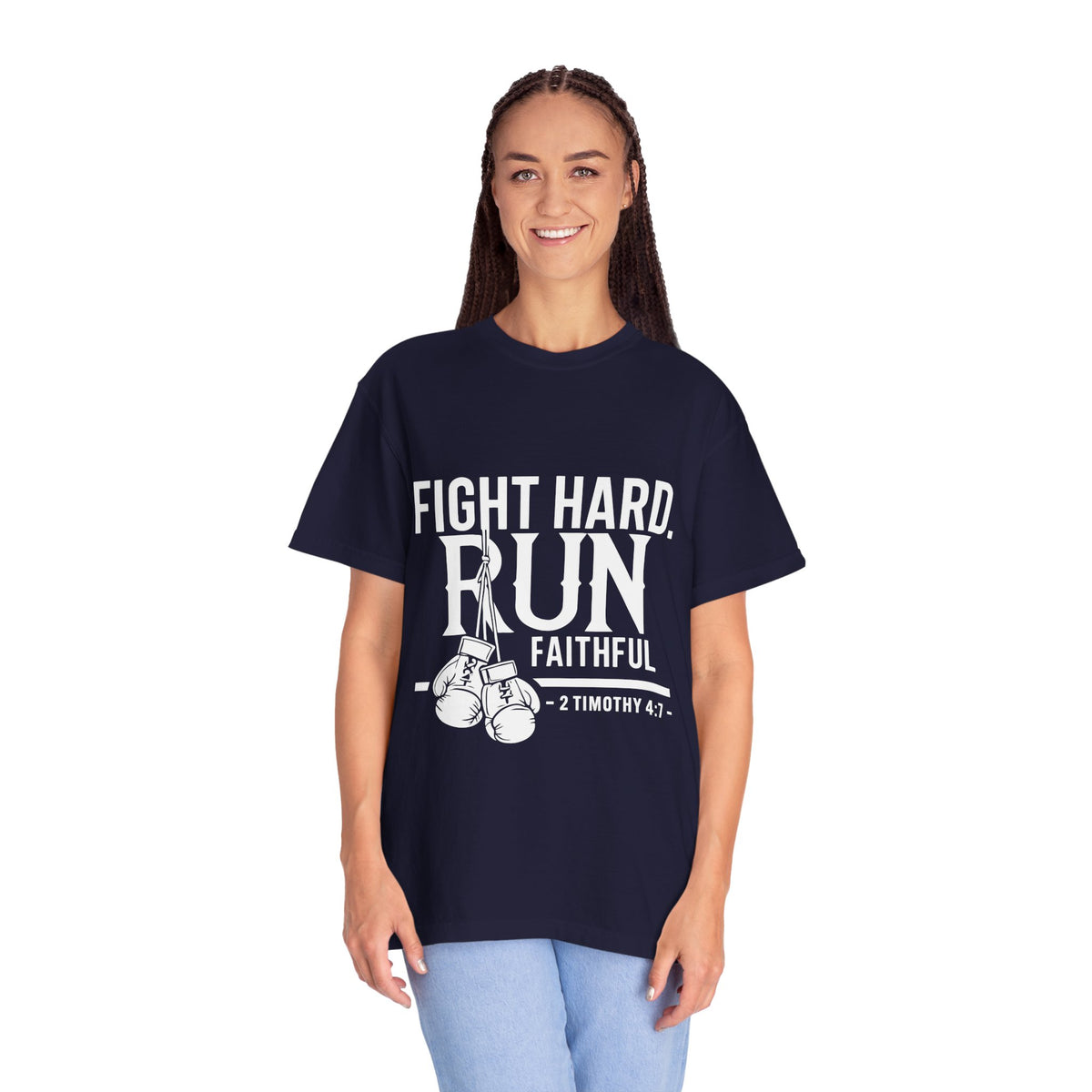 Fight Hard Run Faithful T-Shirt — Christian Boxing Inspirational Tee (2 Timothy 4:7)
