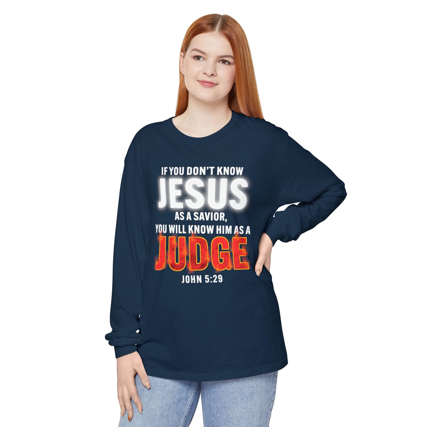 Know Jesus as Savior Cotton T-shirt — Faith-Based Christian Long Sleeve Tee