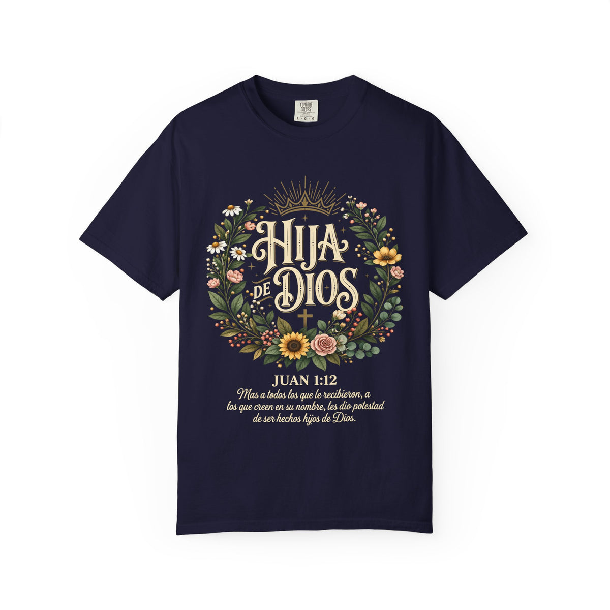 Hija de Dios Floral T‑Shirt — Juan 1:12 Christian Tee