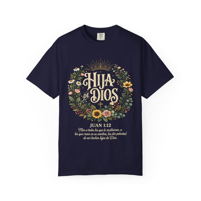Hija de Dios Floral T‑Shirt — Juan 1:12 Christian Tee