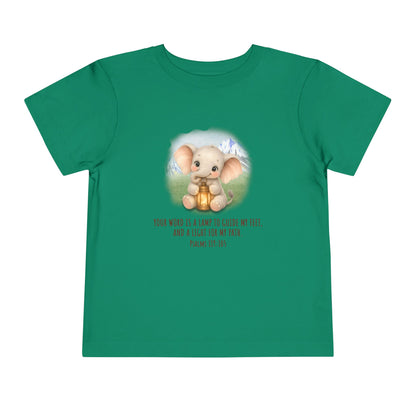 Toddler Tee - Cute Elephant with Lantern & Psalm 119:105 Inspirational Kids T-Shirt
